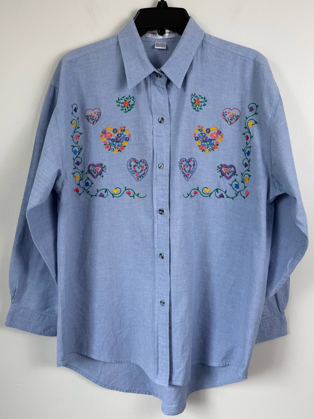 Vintage Y2K Casey Coleman 100% Cotton Chambray Dainty Embroidered Shirt Size XL